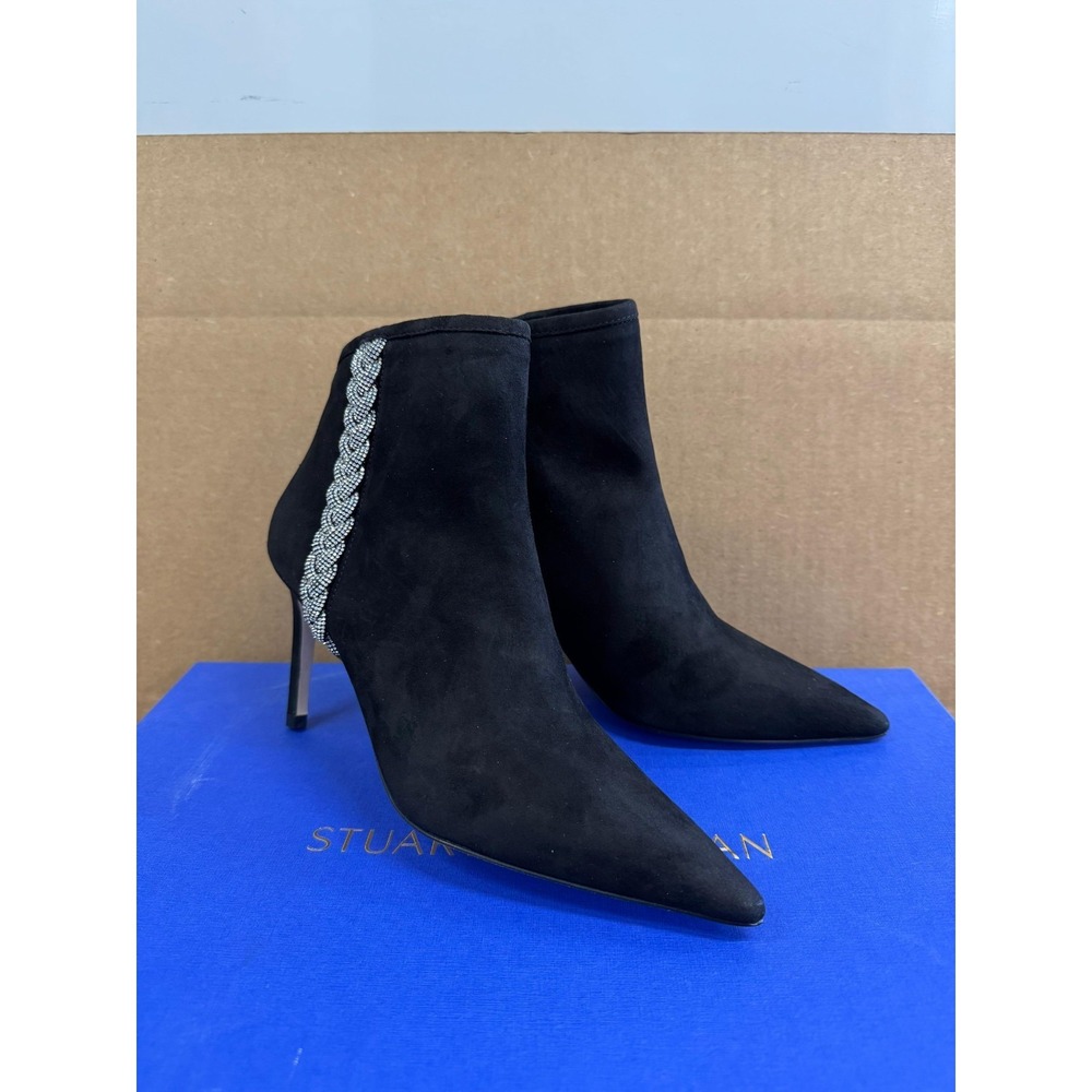 NWB Stuart Weitzman Addison 85 Suede Pointed Toe Booties Black Womens Size 6B US